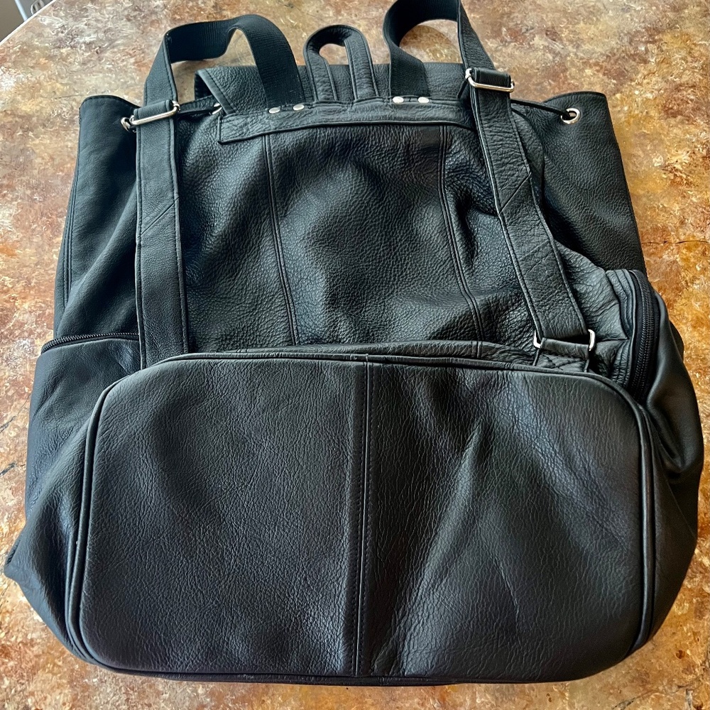 Leather Extra Large Backpack Never Used Black Peb… - image 3